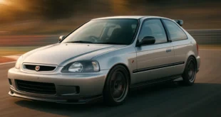 Honda Civic with performance upgrades on a track